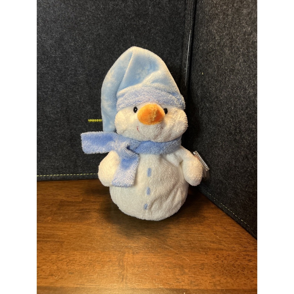 Ty Pluffies WINDCHILL Snowman Blue‎ White Orange Carrot Nose Plush Bean Bag 8"